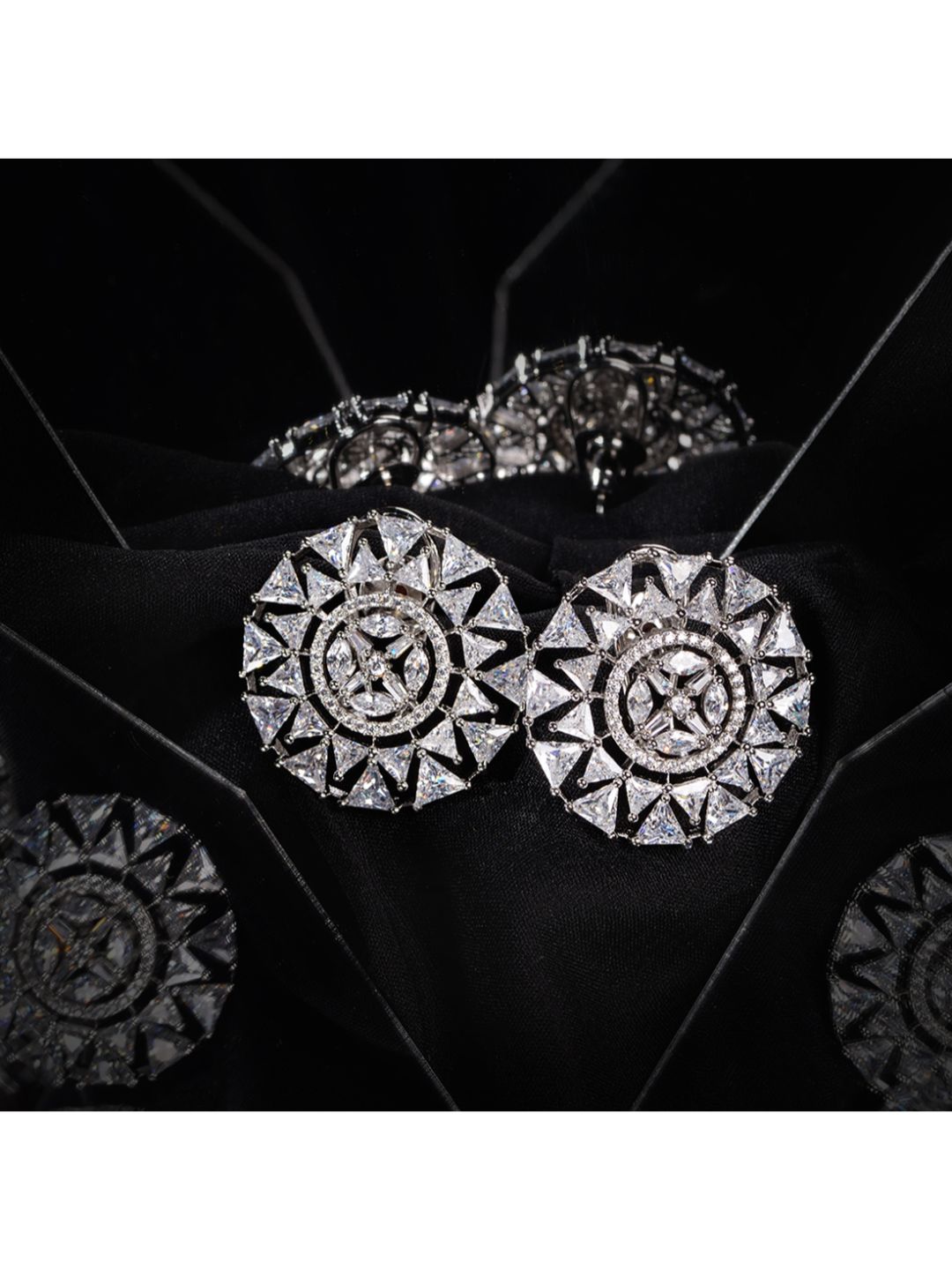 White Rhodium plated AD studded handcrafted Ear rings for girls & women